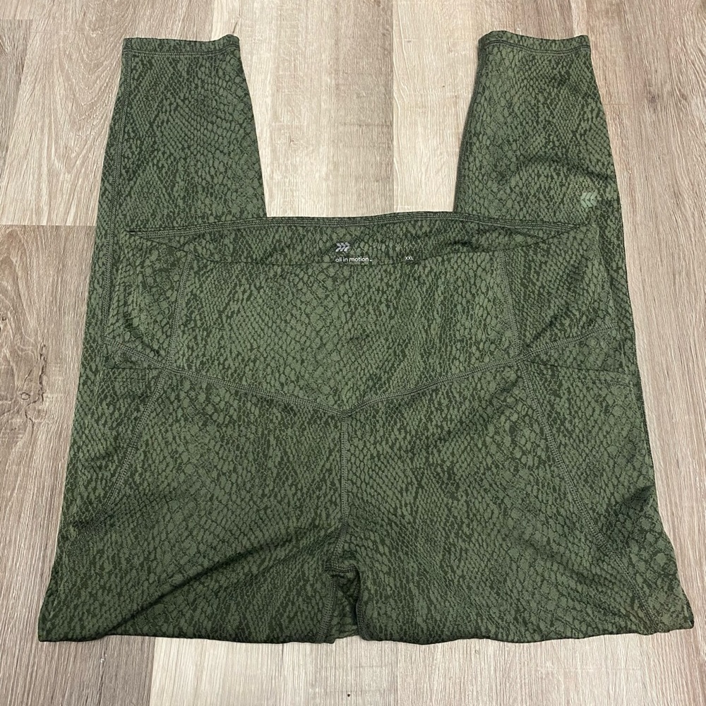 Activewear: All in motion (Reptile Print) Olive Green Leggings. (W1)